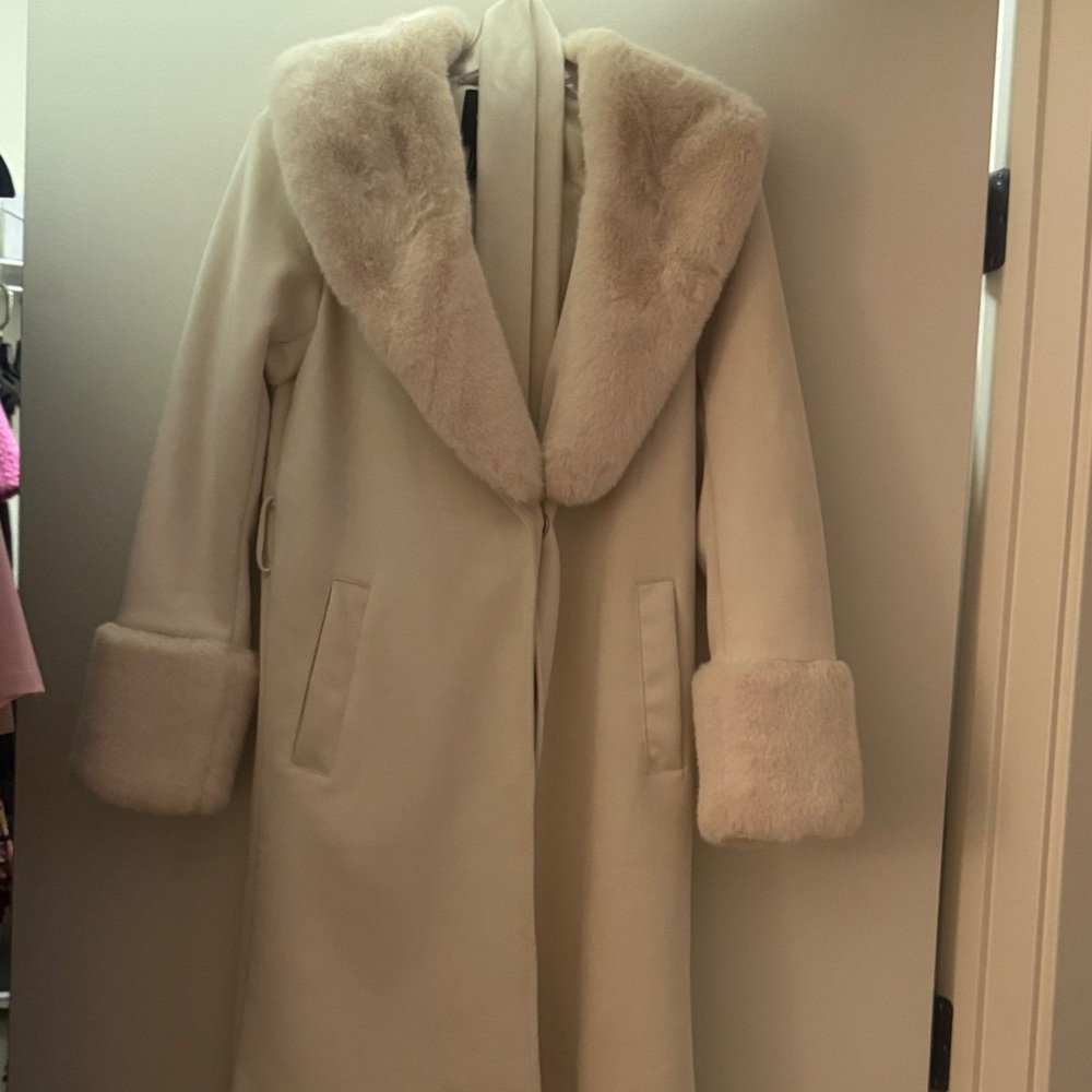 Forever 21 Cream Teddy Jacket with Fur Trim